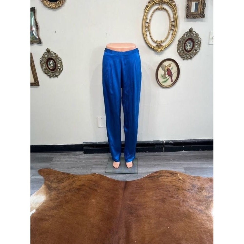 Vtg Saks Fifth Avenue Swee Lo Blue Silk Pleated Tapered Pants M Y2K